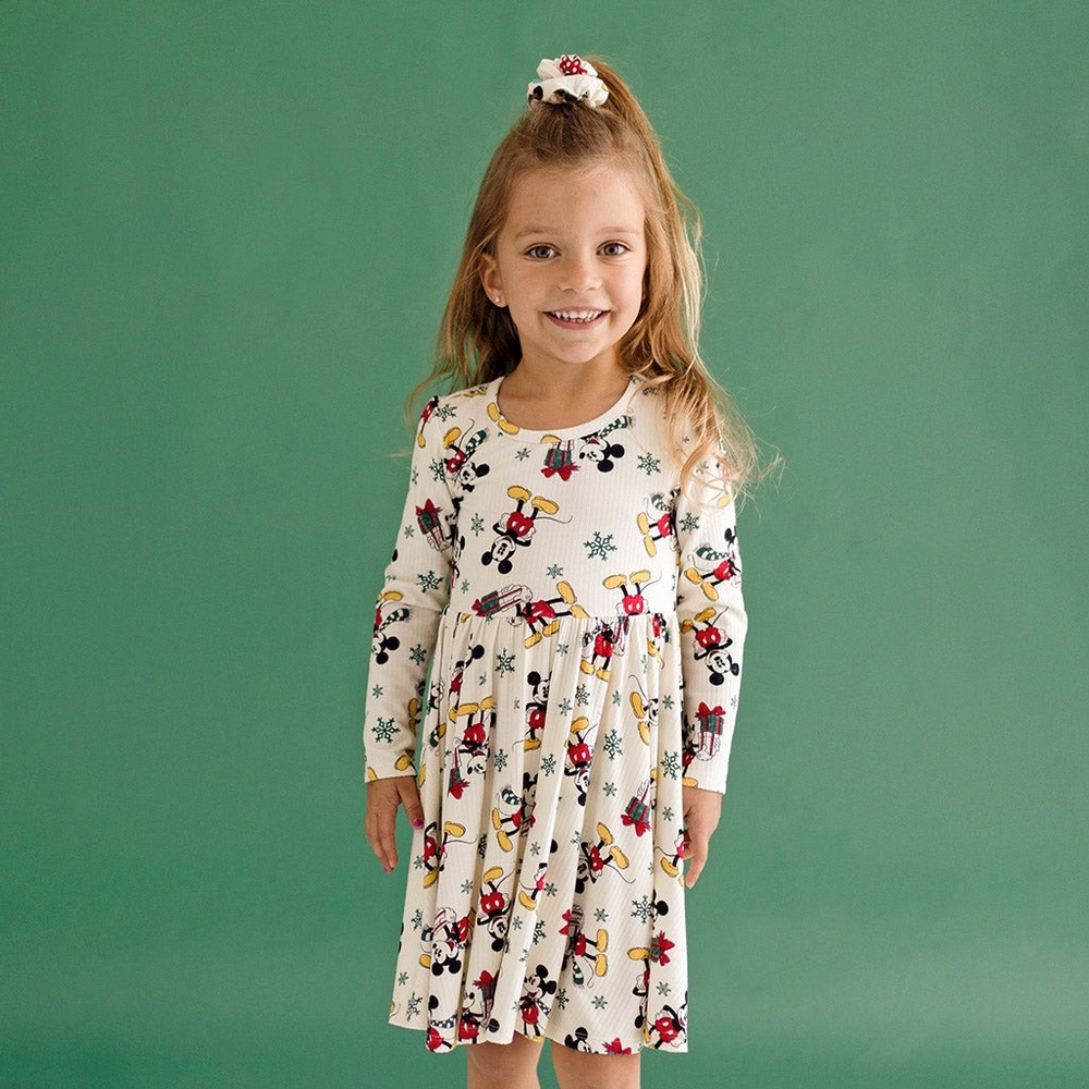 Posh Peanut - Disney Mickey Mouse Holiday Long Sleeve Twirl Dress Christmas